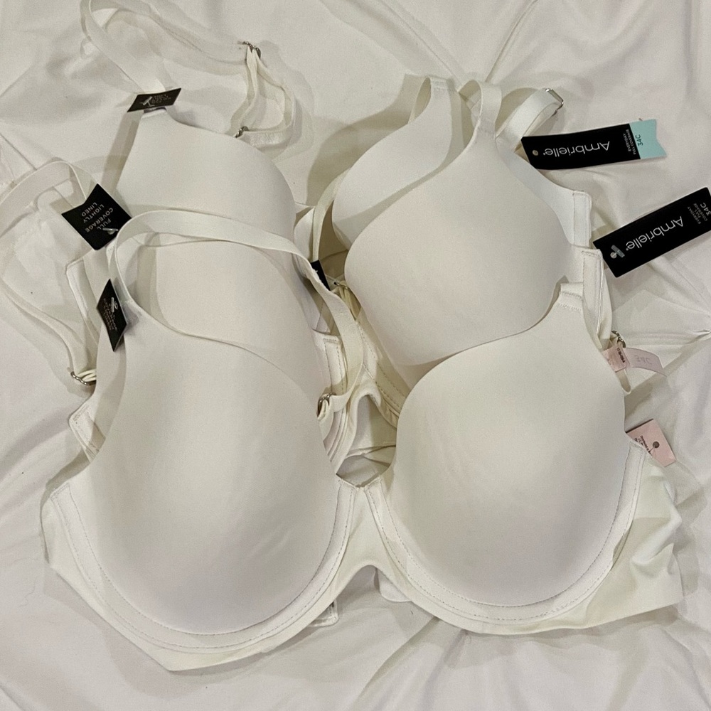 3 Ambrielle Everyday Full Coverage bras white 34 C NEW WITH TAGS